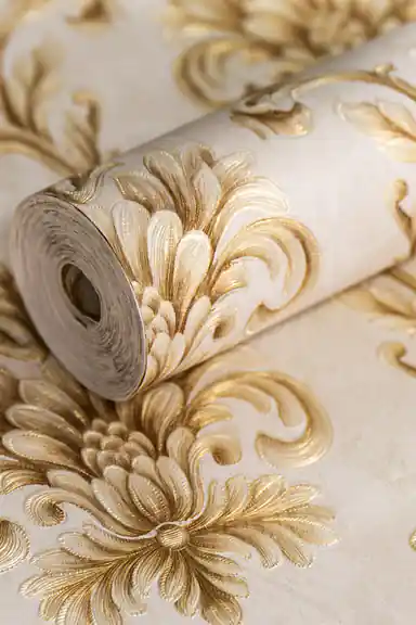 Gold Baroque Damask Wallpaper for Walls with Embossed Shimmer Finish