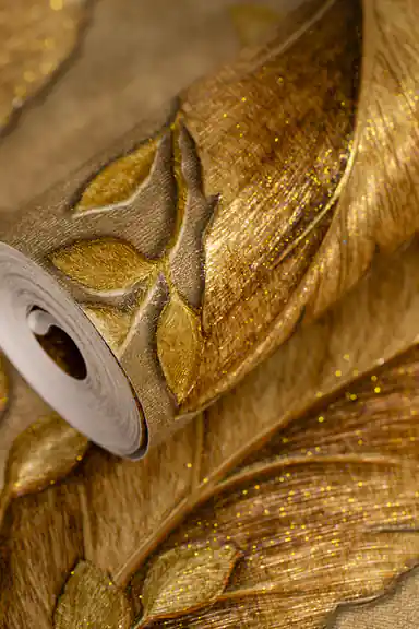 Tropical Golden Leaves Wallpaper with Glitter and Shine